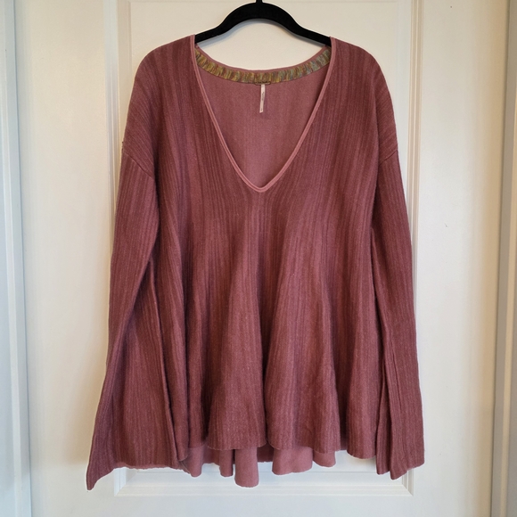 Free People Sweaters - Free People Sundae Rose Pink Linen Blend Pullover Sweater Large